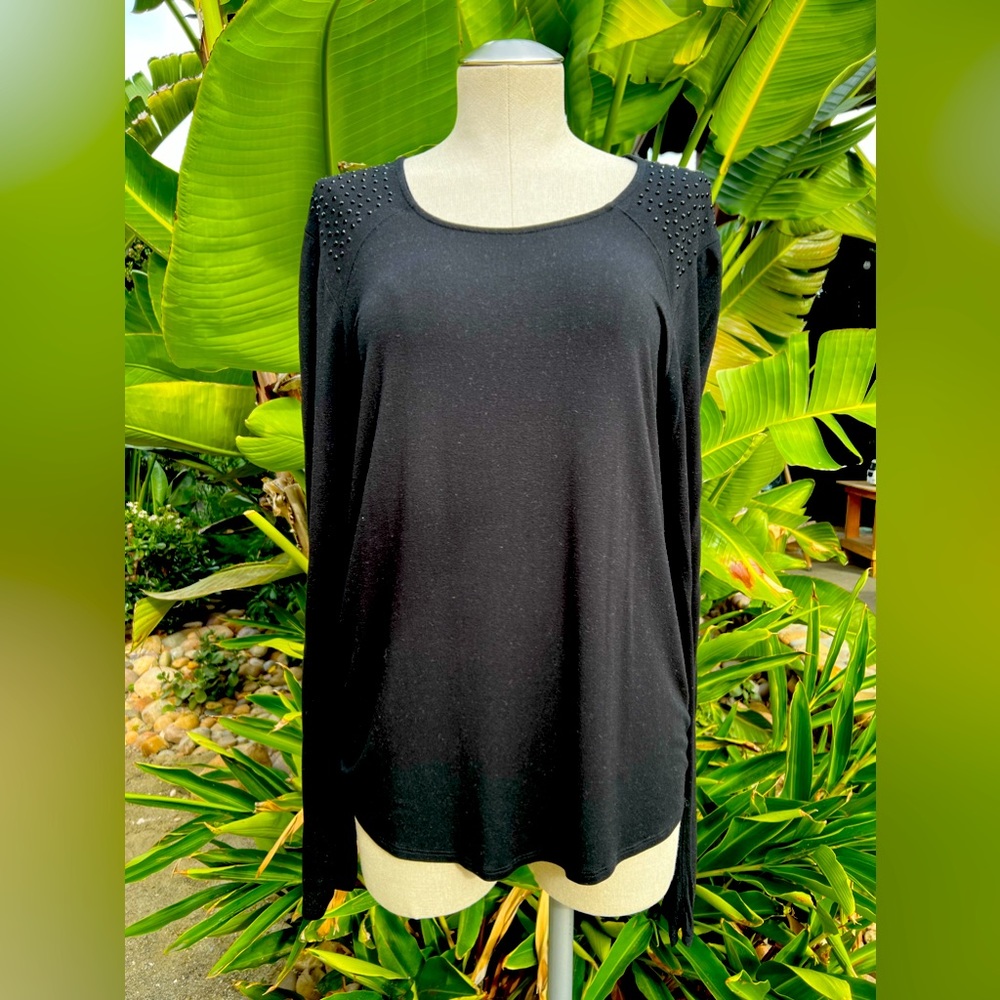 Michael Stars -  Black, OS, Embellished Shoulder, Long Sleeve
